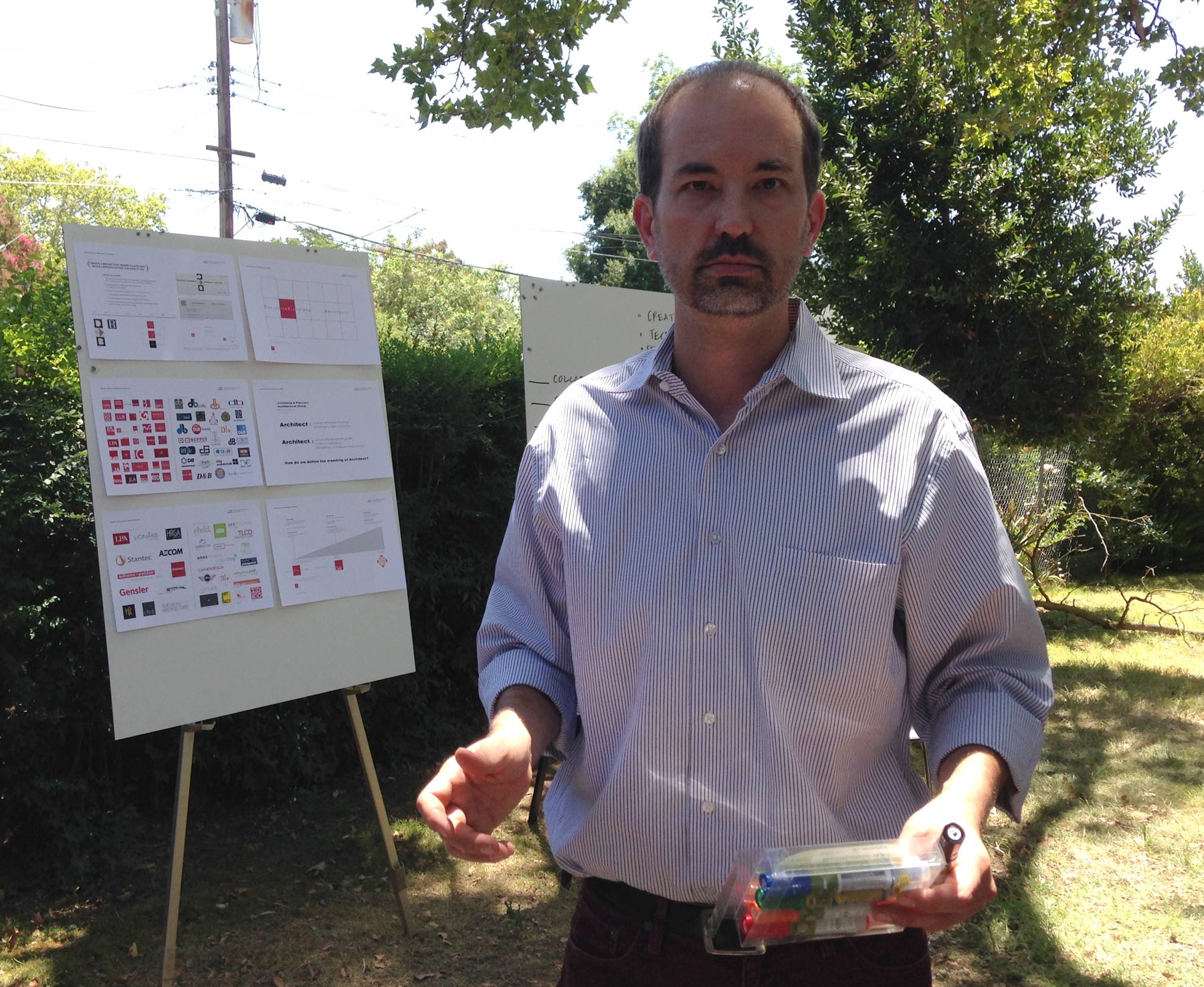 Jason Silva facilitating marker distribution at a lunchtime branding workshop.