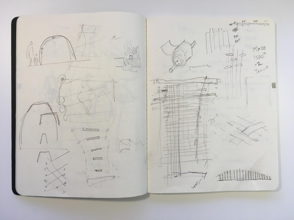Processing ideas in sketchbook.