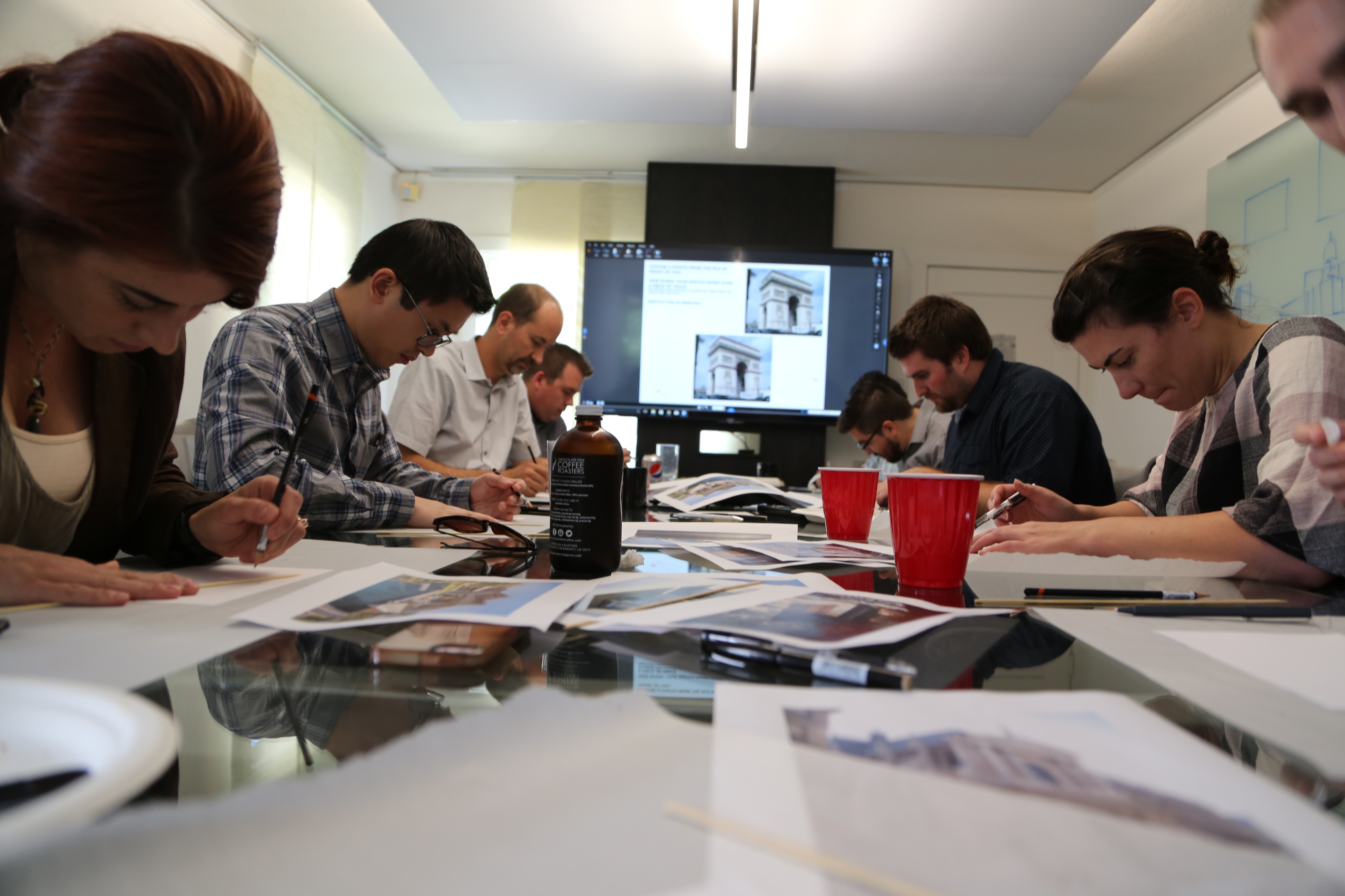 Intense concentration at the 2 point perspective workshop.