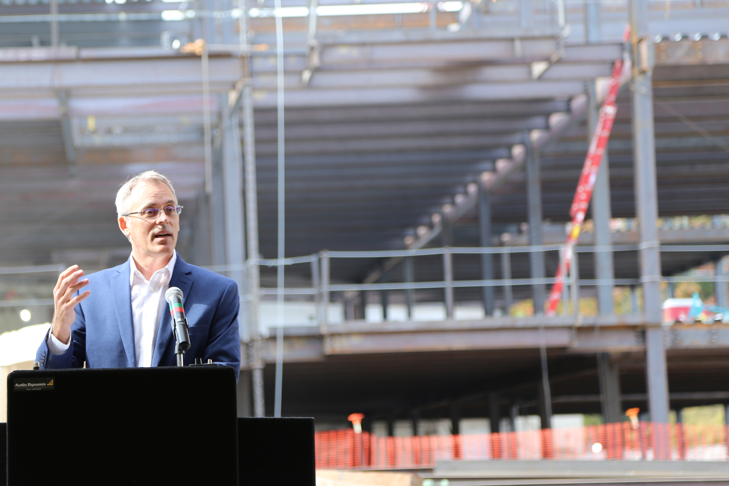 Me, speaking at the Topping Out ceremony about the needs of the students of Sac State, and how we met those needs through the design.