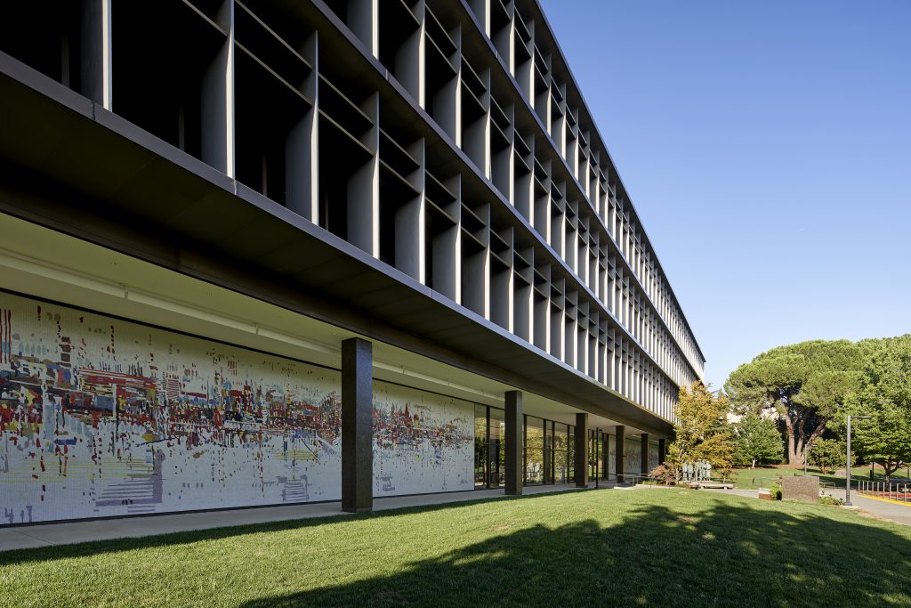 Dreyfuss + Blackford Architecture oversaw the rehabilitation of the midcentury SMUD building in Sacramento, including the conservation of its Wayne Thiebaud tile mural.